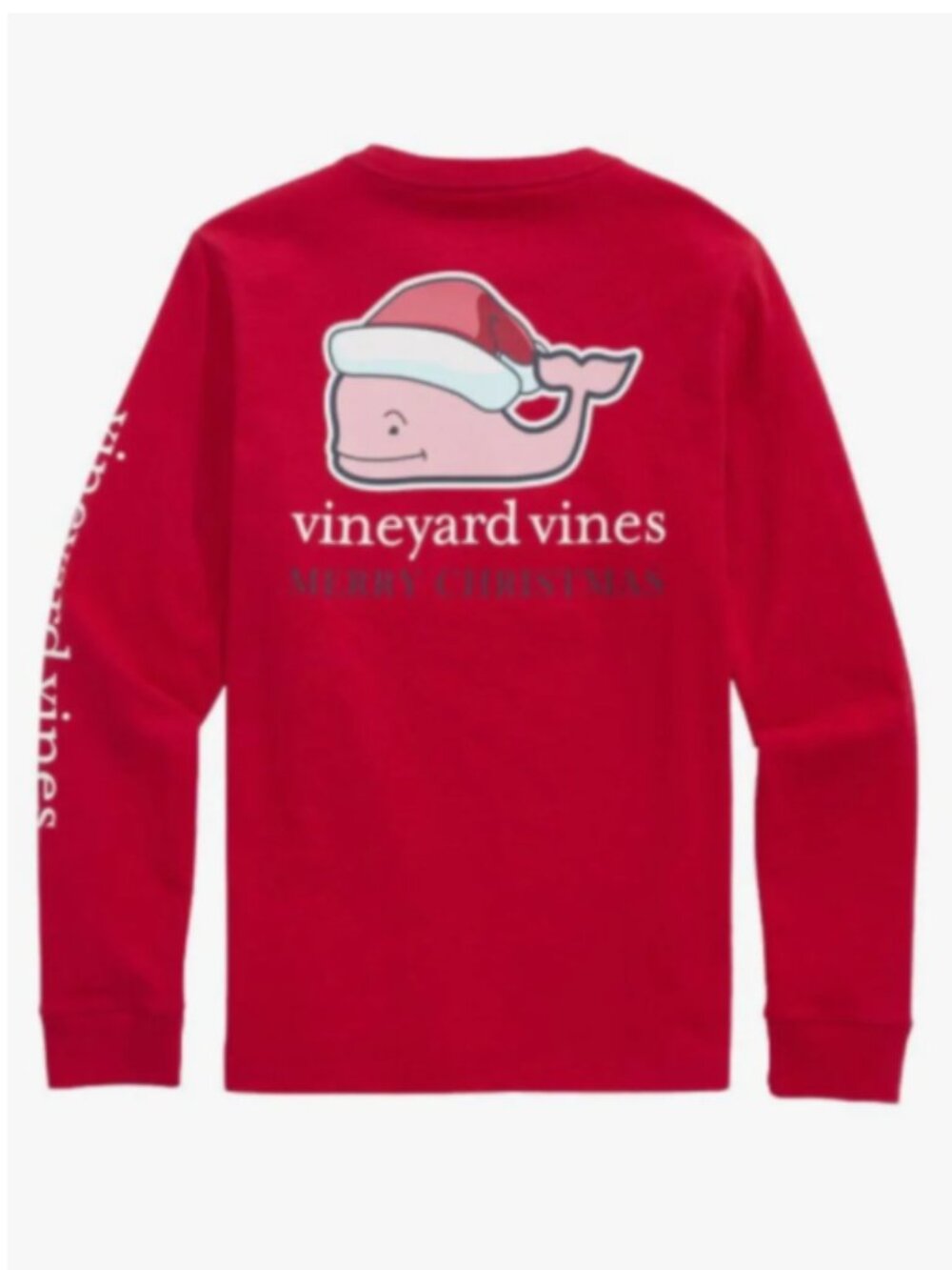 Vineyard Vines Santa Whale Long Sleeve T-Shirt, Red - Size Youth Large (16)